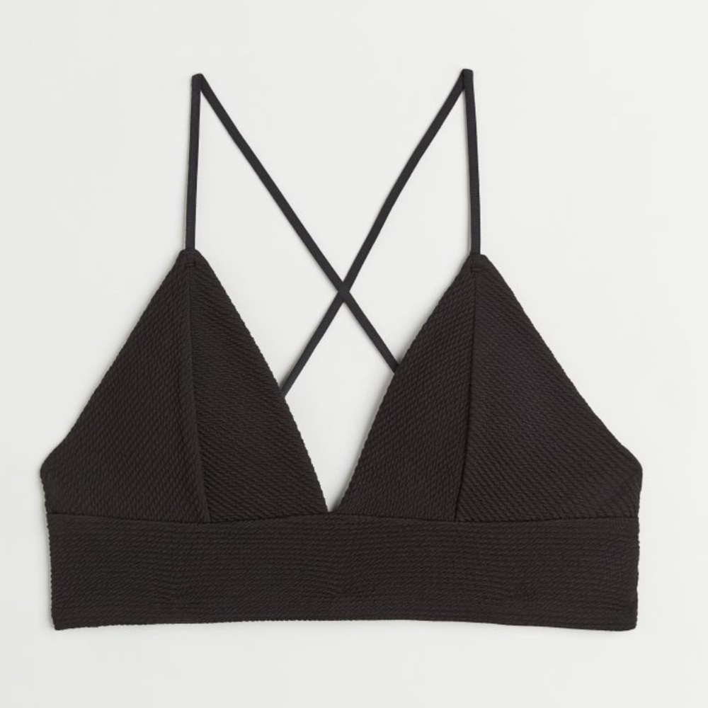 H&M Black Ribbed Triangle Bikini Top Size 6